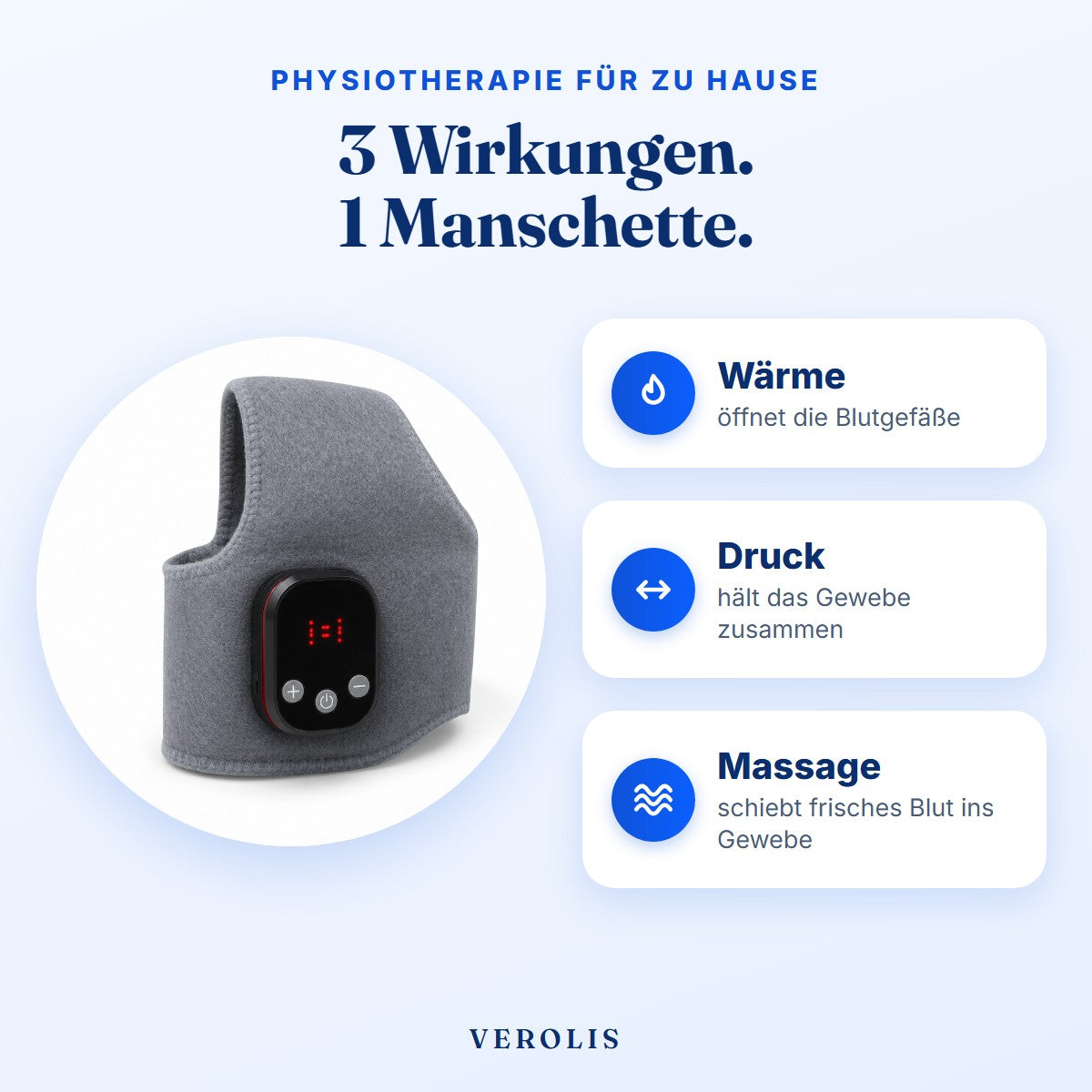3 Wirkungen in einer Manschette: Wärme, Druck, Massage